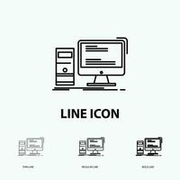 Computer. desktop. gaming. pc. personal Icon in Thin. Regular and Bold Line Style. Vector illustration