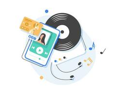 music playing and listening,flat design icon vector illustration