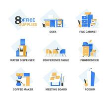 Set of vector flat design concept icons of office equipment