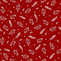 Seamless Christmas pattern with white fir twigs, berries, fir twigs and stars vector