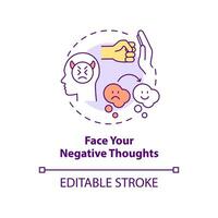 Face negative thoughts concept icon. Self appreciation abstract idea thin line illustration. Overcoming negative thinking. Isolated outline drawing. Editable stroke. vector