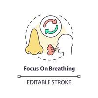 Focus on breathing concept icon. Mindfulness activity abstract idea thin line illustration. Calming mind. Concentration. Isolated outline drawing. Editable stroke. vector