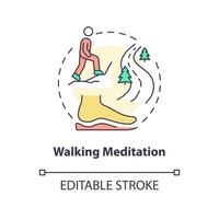 Walking meditation concept icon. Mindfulness technique abstract idea thin line illustration. Connecting with nature. Isolated outline drawing. Editable stroke.