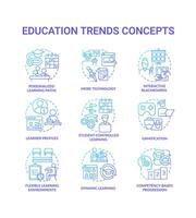 Education trends blue gradient concept icons set. Innovations in learning process idea thin line color illustrations. Isolated symbols. Editable stroke. vector