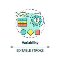 icono del concepto de variabilidad. big data característica idea abstracta ilustración de línea delgada. analizar la volatilidad de los datos. dibujo de contorno aislado. trazo editable. vector