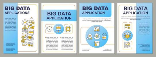 Applications of big data blue brochure template. User digital service. Leaflet design with linear icons. 4 vector layouts for presentation, annual reports.