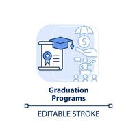 Graduation programs light blue concept icon. Training and coaching. Social assistance abstract idea thin line illustration. Isolated outline drawing. Editable stroke. vector