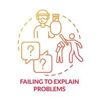 Failing to explain problems red gradient concept icon. Disadvantage of social institutions abstract idea thin line illustration. Isolated outline drawing vector