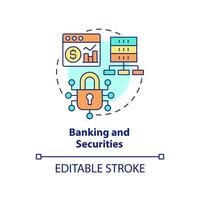 Banking and securities concept icon. Big data application abstract idea thin line illustration. Reducing financial risks. Isolated outline drawing. Editable stroke. vector