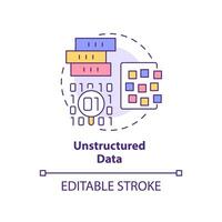 icono de concepto de datos no estructurados. Ilustración de línea delgada de idea abstracta de tipo de datos grandes. sistemas de almacenamiento no organizados. dibujo de contorno aislado. trazo editable. vector