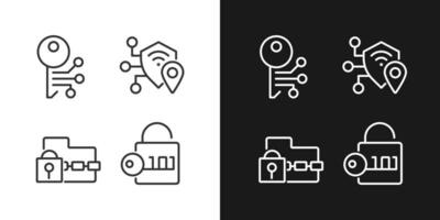 Encryption technologies pixel perfect linear icons set for dark, light mode. Ransomware. Data decryption. Cryptography. Thin line symbols for night, day theme. Isolated illustrations. Editable stroke vector