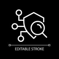 Security scan pixel perfect white linear icon for dark theme. Detecting weaknesses. Searching vulnerabilities. Thin line illustration. Isolated symbol for night mode. Editable stroke. vector