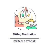 Sitting meditation concept icon. Mindfulness exercise abstract idea thin line illustration. Taking relaxed posture. Isolated outline drawing. Editable stroke. vector
