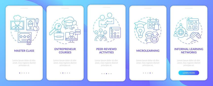 Online education trends blue gradient onboarding mobile app screen. Walkthrough 5 steps graphic instructions pages with linear concepts. UI, UX, GUI template. vector