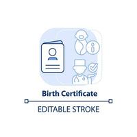 Birth certificate light blue concept icon. Official record of birth. Application abstract idea thin line illustration. Isolated outline drawing. Editable stroke. vector