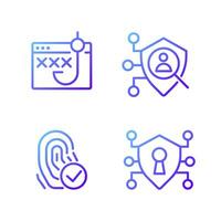 Data security and protection pixel perfect gradient linear vector icons set. Biometrics technology. Access control. Thin line contour symbol designs bundle. Isolated outline illustrations collection