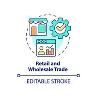Retail and wholesale trade concept icon. Big data application abstract idea thin line illustration. Customer satisfaction. Isolated outline drawing. Editable stroke. vector