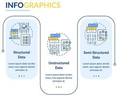 tipos de plantilla de infografía de rectángulo de big data. estructura de la base de datos. visualización de datos con 3 pasos. gráfico de información de la línea de tiempo del proceso. diseño de flujo de trabajo con iconos de línea. vector