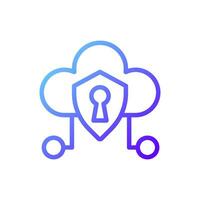 Cloud security pixel perfect gradient linear vector icon. Data protection. Cybersecurity. Online storage. Thin line color symbol. Modern style pictogram. Vector isolated outline drawing