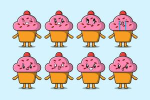 Set kawaii Cupcake cartoon with expressions vector