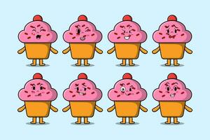 Set kawaii Cupcake cartoon with expressions vector
