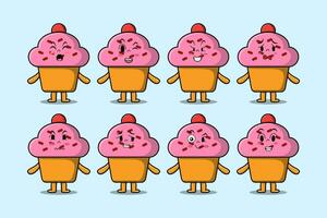 Set kawaii Cupcake cartoon with expressions vector