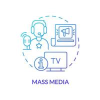 Mass media blue gradient concept icon. TV and radio. Large audience communication. Social institution abstract idea thin line illustration. Isolated outline drawing vector