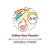 Follow your passion concept icon. Activity for self love abstract idea thin line illustration. Enthusiasm and motivation. Isolated outline drawing. Editable stroke. vector