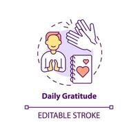 Daily gratitude concept icon. Exercise for self love abstract idea thin line illustration. Maintaining self-care routine. Isolated outline drawing. Editable stroke. vector