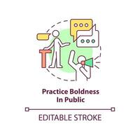 Practice boldness in public concept icon. Boosting mental health and wellbeing abstract idea thin line illustration. Isolated outline drawing. Editable stroke. vector