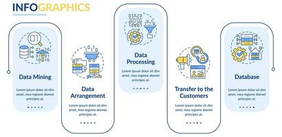 recopilación y procesamiento de la plantilla de infografía de rectángulo de datos. visualización de datos con 5 pasos. gráfico de información de la línea de tiempo del proceso. diseño de flujo de trabajo con iconos de línea. vector