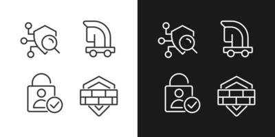 Online security measures pixel perfect linear icons set for dark, light mode. Security scanning. Trojan horse virus. Thin line symbols for night, day theme. Isolated illustrations. Editable stroke vector