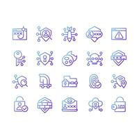 Online security pixel perfect gradient linear vector icons set. Data protection. Computer virus prevention. Thin line contour symbol designs bundle. Isolated outline illustrations collection