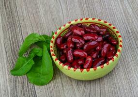 Kidney beans in a bowl on wooden background photo