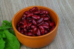 Kidney beans in a bowl on wooden background photo