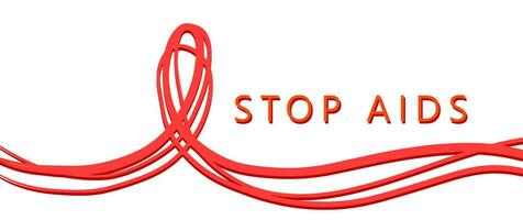 detener el sida con diseño de cinta en la mano, primer diciembre y tema de conciencia ilustración vectorial vector