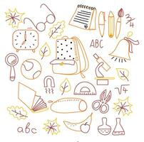 Doodle set back to school yellow orange color vector