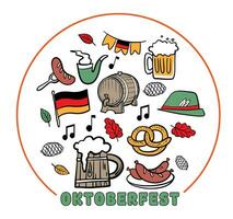 oktoberfest celebra la colección de elementos planos dibujados a mano de doodle vector