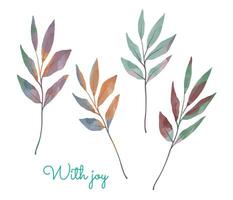 Set of handpainted watercolor vector plants and leaves.Design element for summer wedding, spring congratulation card. Perfect floral elements for save the date card. Unique artwork for your design.