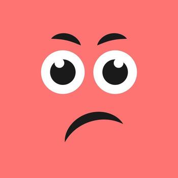 Displeased face with emotions of perplexity on color background. Vector illustration
