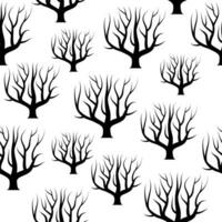 árboles curvos en blanco y negro sin costuras sin fondos de hojas. textura transparente del bosque vectorial. vector