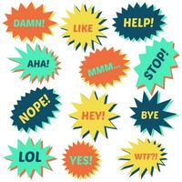 Set of speech bubbles on a white background with different inscriptions in the middle. Speech bubbles with short phrases. Vector illustration.