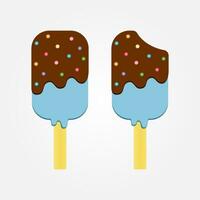 Ice Cream Dessert on a Wooden Stick. Ice Cream on White Background. vector