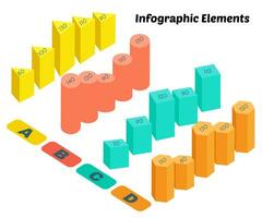 elementos infográficos vectoriales isométricos. gráfico de bloques de negocios sobre fondo blanco. formas básicas en 3d. vector