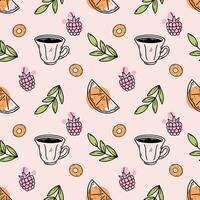 Seamless pattern for cafe or restaurant. Tea ceremony. Set of doodle illustrations. vector