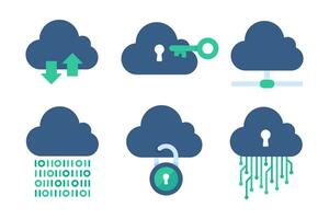 Cloud Computing. The padlock that locks the clouds. The concept of preventing data loss on the network. vector