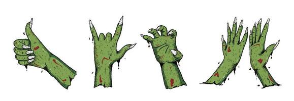 Halloween zombie hand set vector