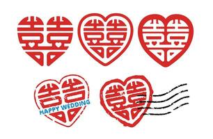 double happiness rubber stamp, Chinese character Xi , used as a decoration and symbol of marriage. vector