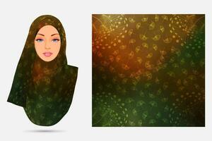 Modern pattern hijab design with model illustration, Scarf fabric texture vector