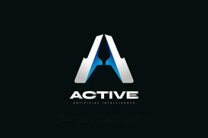 Modern Letter A Logo Design with Futuristic Concept in Blue and Silver Gradient vector